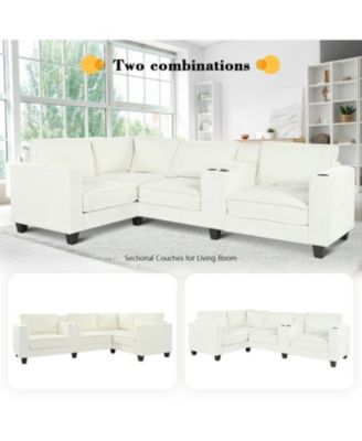L-Shaped Corduroy Sofa w/ Storage & USB