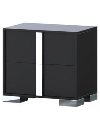 Streamdale Mirrored Nightstand with 2 Drawers, Black