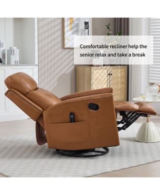 Orange Leather Heat Massage Rocker Recliner