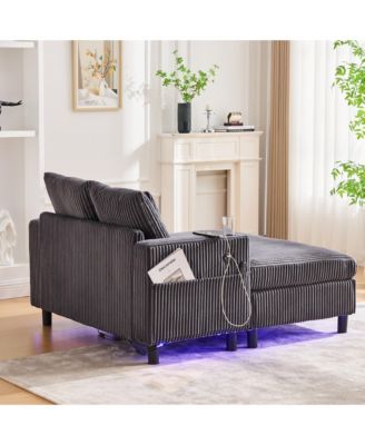 Streamdale Corduroy Oversized Recliner Sofa w/ USB, LED, Cup Holder