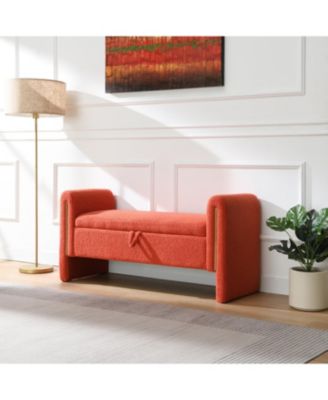 Teddy Bed End Bench with Arms & Storage - Orange