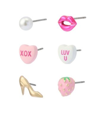 Faux Cultivated Pearl Sweetheart Lips 6-Single Stud Earring Set