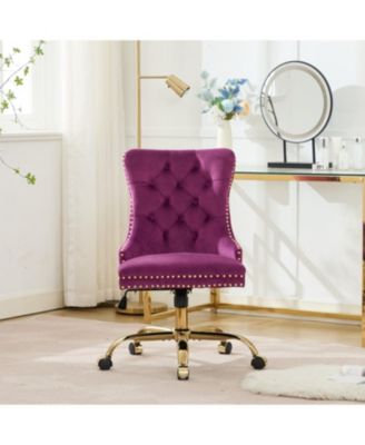 Velvet Office Chair, Tufted, Golden Base, Adjustable, Swivel