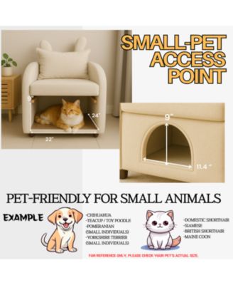 Beige Bunny-Ear Pet-Friendly Armchair with Cat & Dog Hideaway