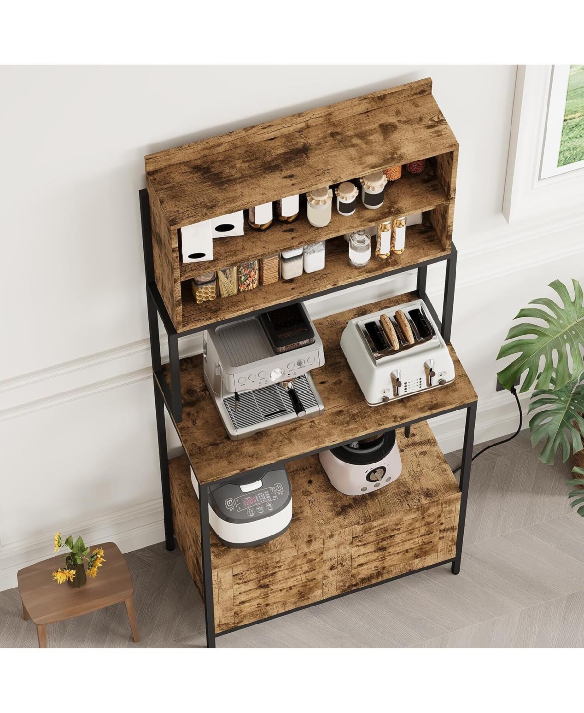 gaomon 68" 6-Tier Kitchen Bakers Rack with Outlet, Storage Cabinet & Shelves, Industrial Microwave Stand & Coffee Bar Station