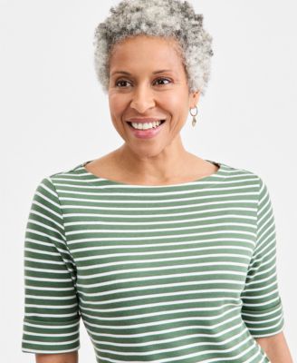 Women's Printed Boat-Neck Elbow-Sleeve Top