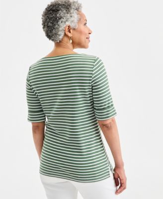 Women's Printed Boat-Neck Elbow-Sleeve Top