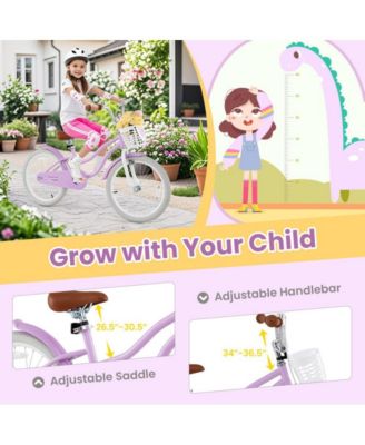 Kids Training Bike with Adjustable Seat Hand Brake Coaster Brake and Basket for Young Riders