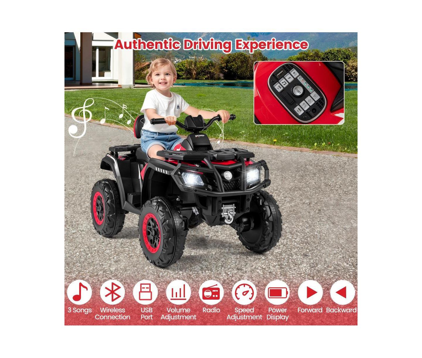 Детская игрушка HONGGE Electric Two-Seater ATV Ride-On Vehicle with Four Motors and Music, Ages 3-8, цвет: Красный — фото 9