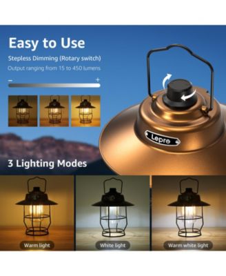 Vintage LED Rechargeable Metal Camping Lantern, Dimmable 3 Lighting Modes, Up to 450LM