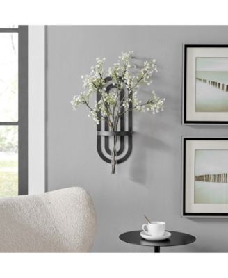 Jacob Modern Black Metal Double Oval Frame Clear Glass Wall Mounted Vase