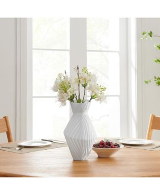 Eos White Ribbed Angular Glass Tabletop Vase