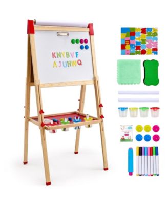 Kids Art Easel with Adjustable Height Double Sided Magnetic Board and Complete Drawing Accessories