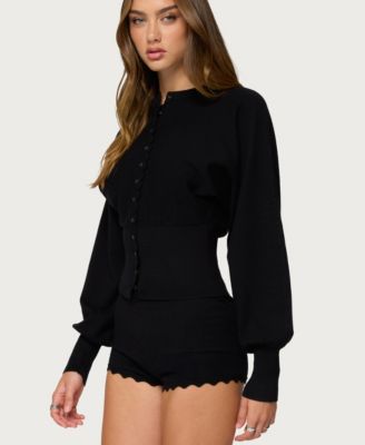 Women's Maizy Puff Sleeve Scalloped Knit Cardigan