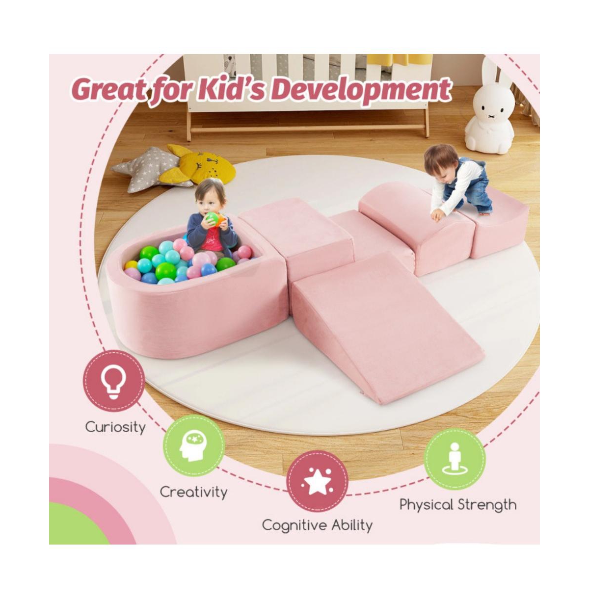 Hongge Kid's Soft Climbing Blocks Set with Slide Step Shapes and Ball Pit for Indoor Play