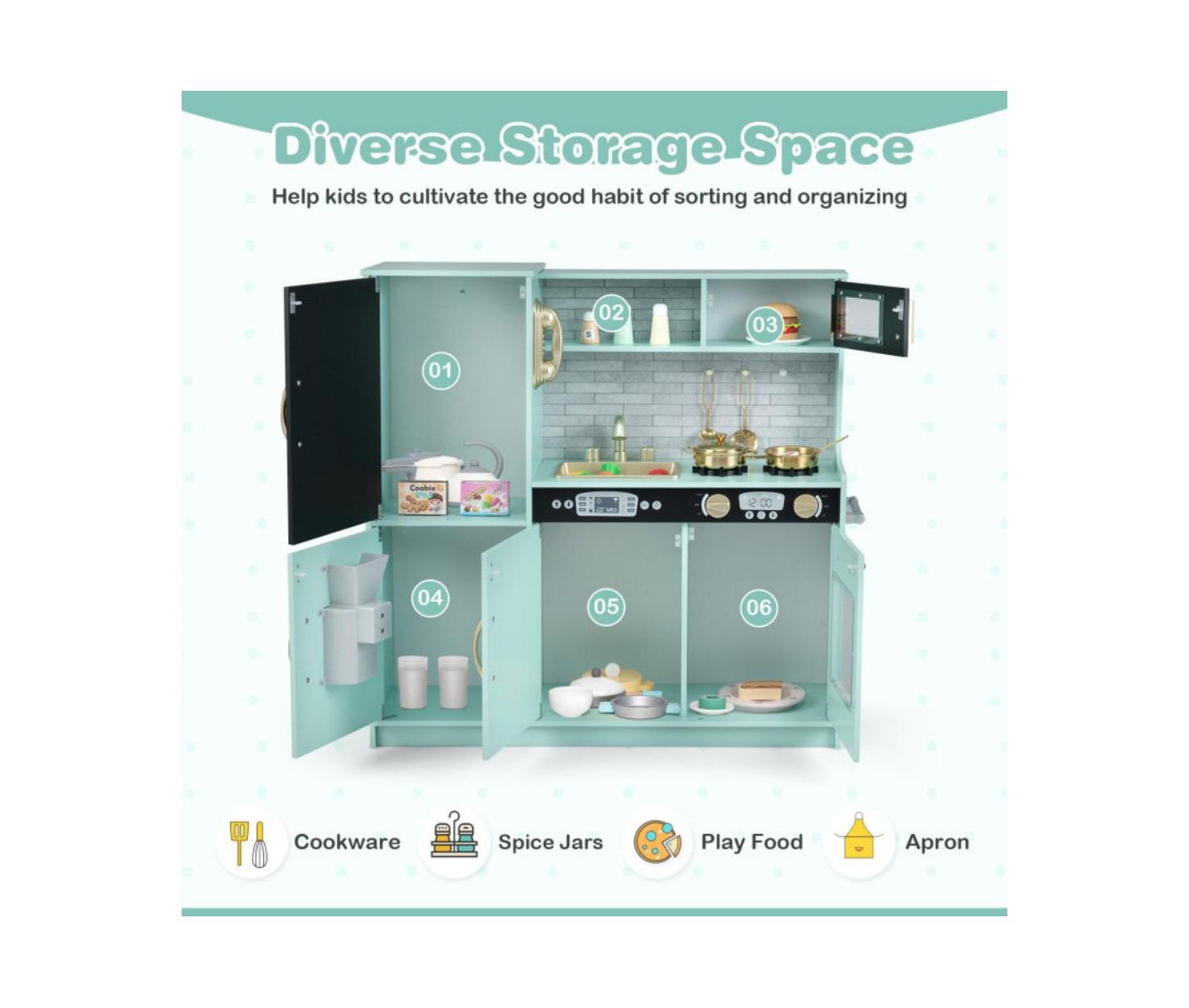 Детская игрушка HONGGE Interactive Play Kitchen, Ages 3–6, цвет: Зелёный — фото 5