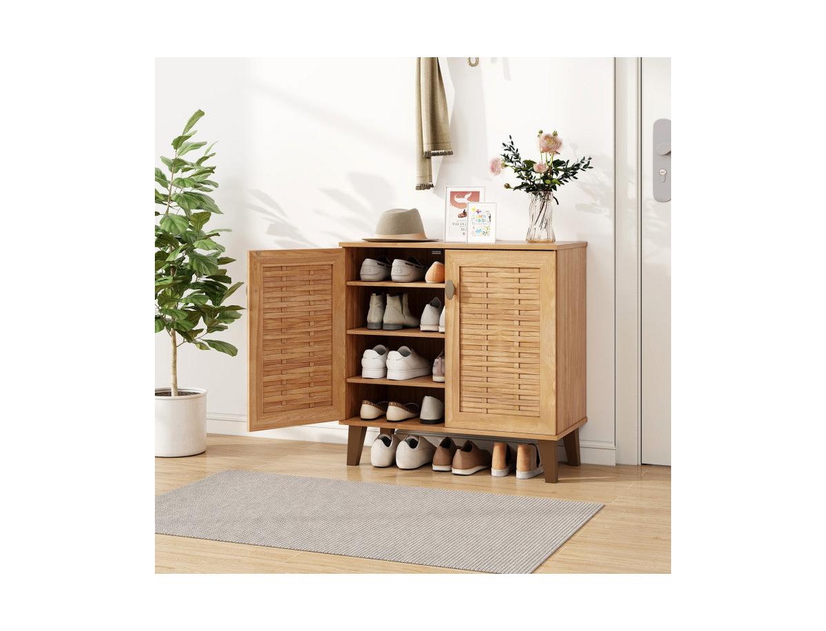 Clihome 4-Tier Shoe Cabinet Storage Organizer with Ventilated Woven Doors