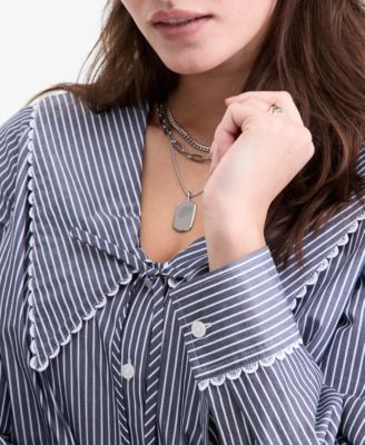 Women's Lace Trim Sailor Collar Long-Sleeve Blouse