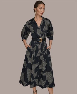 Women's Spread Collar Midi Shirt Dress