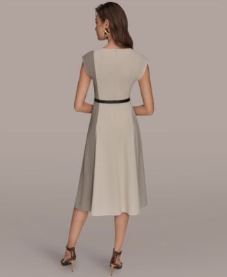Women's Cap-Sleeve Colorblock Midi Dress