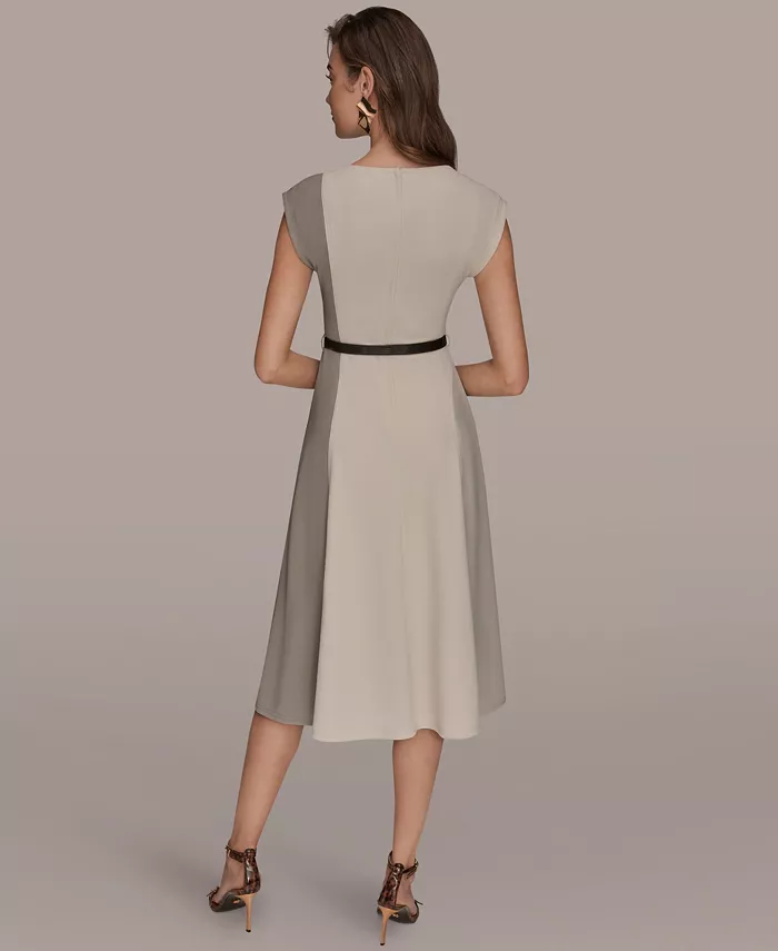 Women's Cap-Sleeve Colorblock Midi Dress - thumbnail 6
