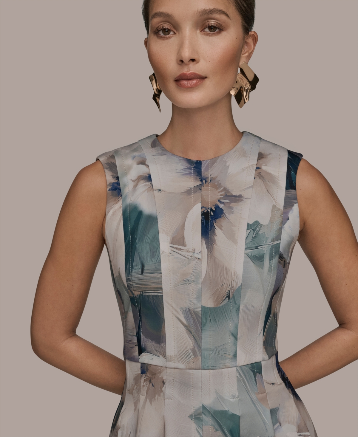 Donna Karan New York Women's Sleeveless Floral Fit and Flare Midi Dress