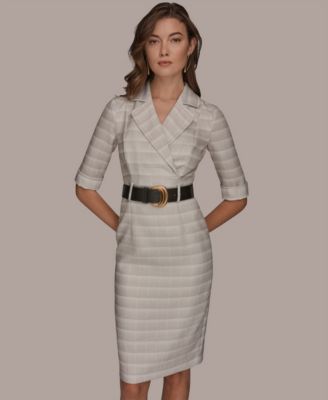 Women's Notched Lapel Striped Sheath Dress