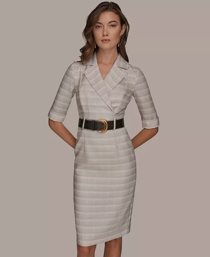 Women's Notched Lapel Striped Sheath Dress - thumbnail 2