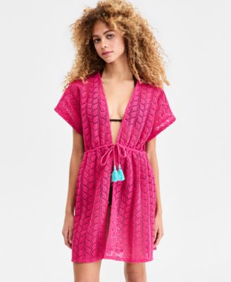 Women's Crochet Tassel-Tie Kimono Cover-Up