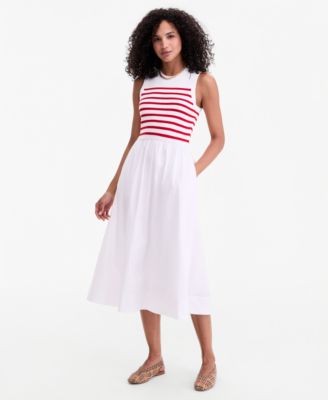 Women's Mixed-Media Sweater Midi Dress