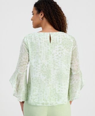 Women's Printed Ruffle-Sleeve Blouse