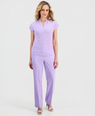 Women's Gathered-Neck Cap-Sleeve Top