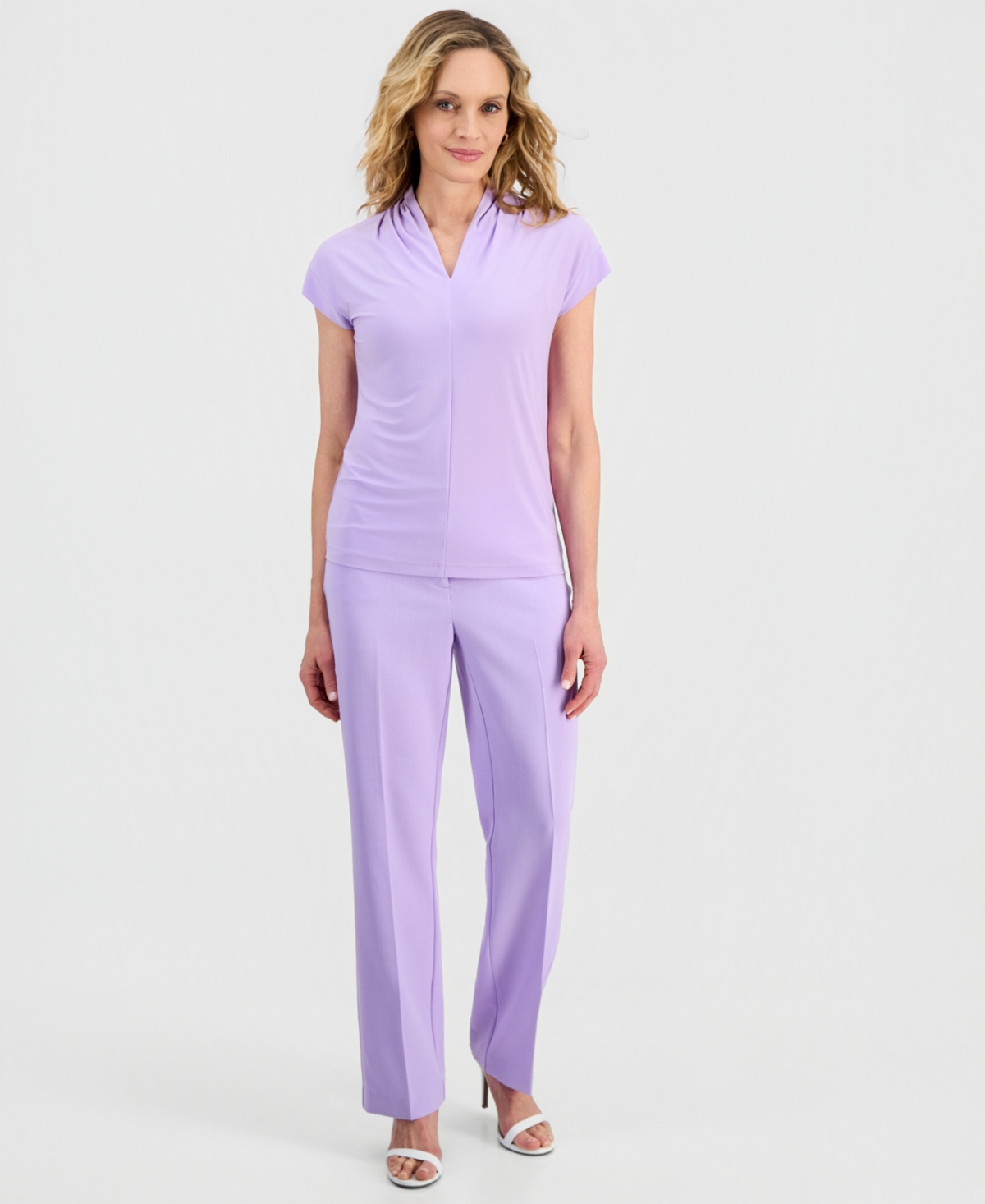 Kasper Women's Gathered-Neck Cap-Sleeve Top