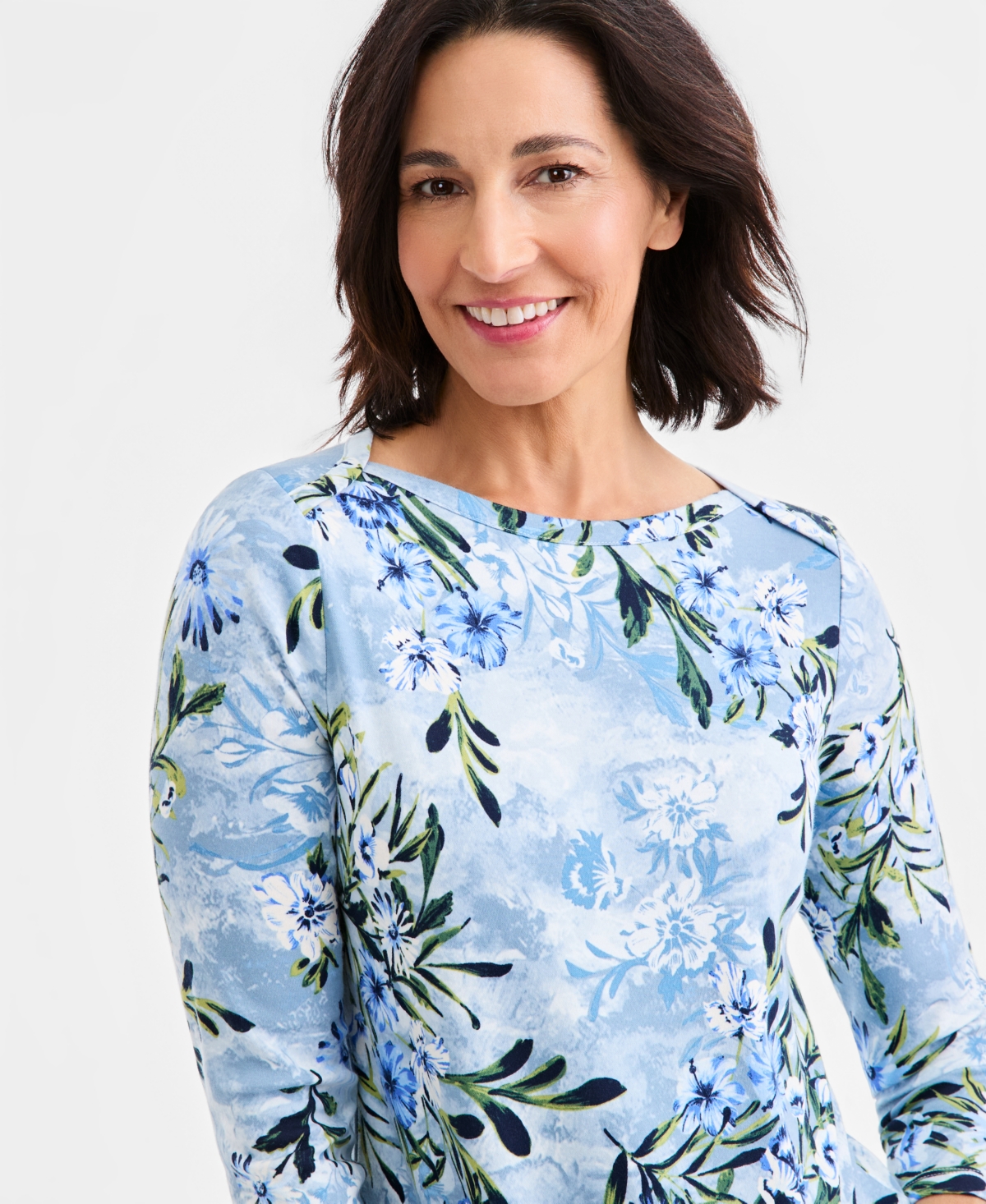Style & Co Petite Floral Print Boat Neck Top, Macy's Exclusive