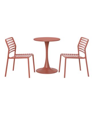 3-Piece Outdoor Metal Round Dining Table Set With Stackable Resin Patio Dining Chairs