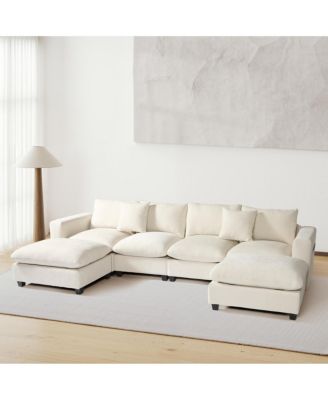 128" Chenille Modular U-Shaped Sectional Couch and Chaise With USB/Type-C Ports and Side Pockets