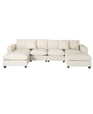 128" Chenille Modular U-Shaped Sectional Couch and Chaise With USB/Type-C Ports and Side Pockets