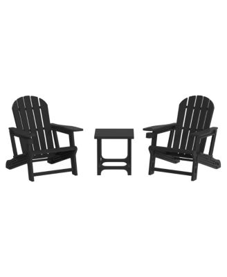 3-Piece HDPE Plastic Adirondack Chairs with 18" Square Side Table Patio Set