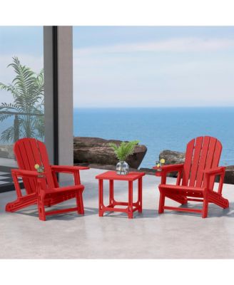 3-Piece HDPE Plastic Adirondack Chairs with 18" Square Side Table Patio Set