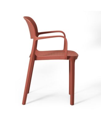 5-Piece Round Metal Bistro Dining Table Set And Stackable Resin Patio Dining Side Chairs