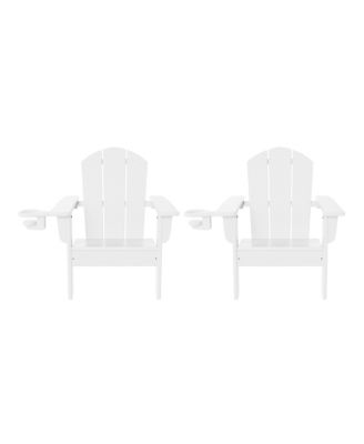 Kids Outdoor HDPE Plastic Adirondack Patio Chairs with Cup Holders (Set of 2)