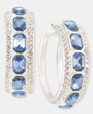 Small Pav&eacute; & Emerald-Cut Stone Hoop Earrings, 0.6"