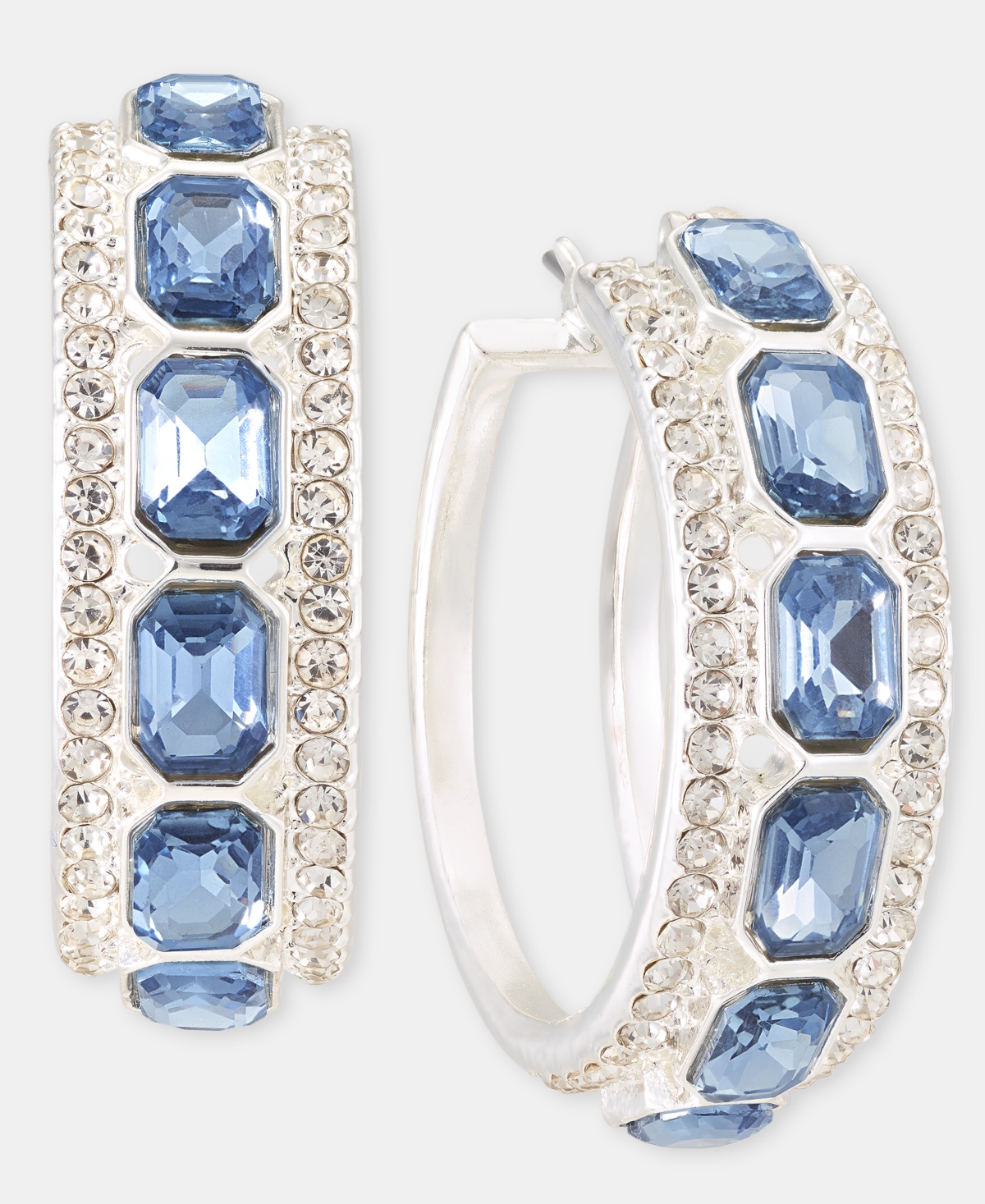 Anne Klein Small Pave & Emerald-Cut Stone Hoop Earrings, 0.6"