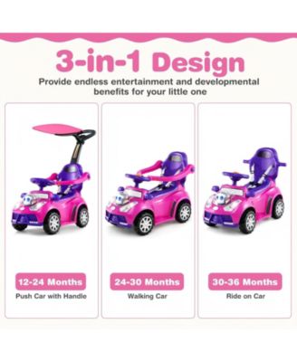 3 In 1 Toddler Push Car Ride On Toy With Canopy Storage And Parental Handle