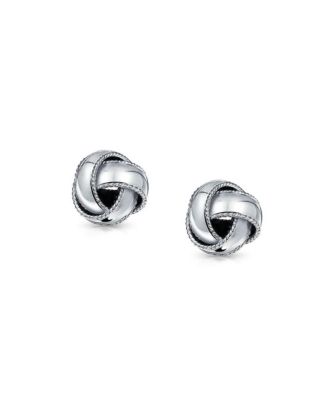 Classic Set of 2 Love Knot Ball Silver Braided Edge & Gold Plated Twisted Rope Stud Earrings Sterling Silver
