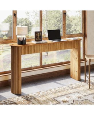 Solid Wood Console Table, 63" Long Retro Entryway Table with Vertical Fluted Stripes, Natural