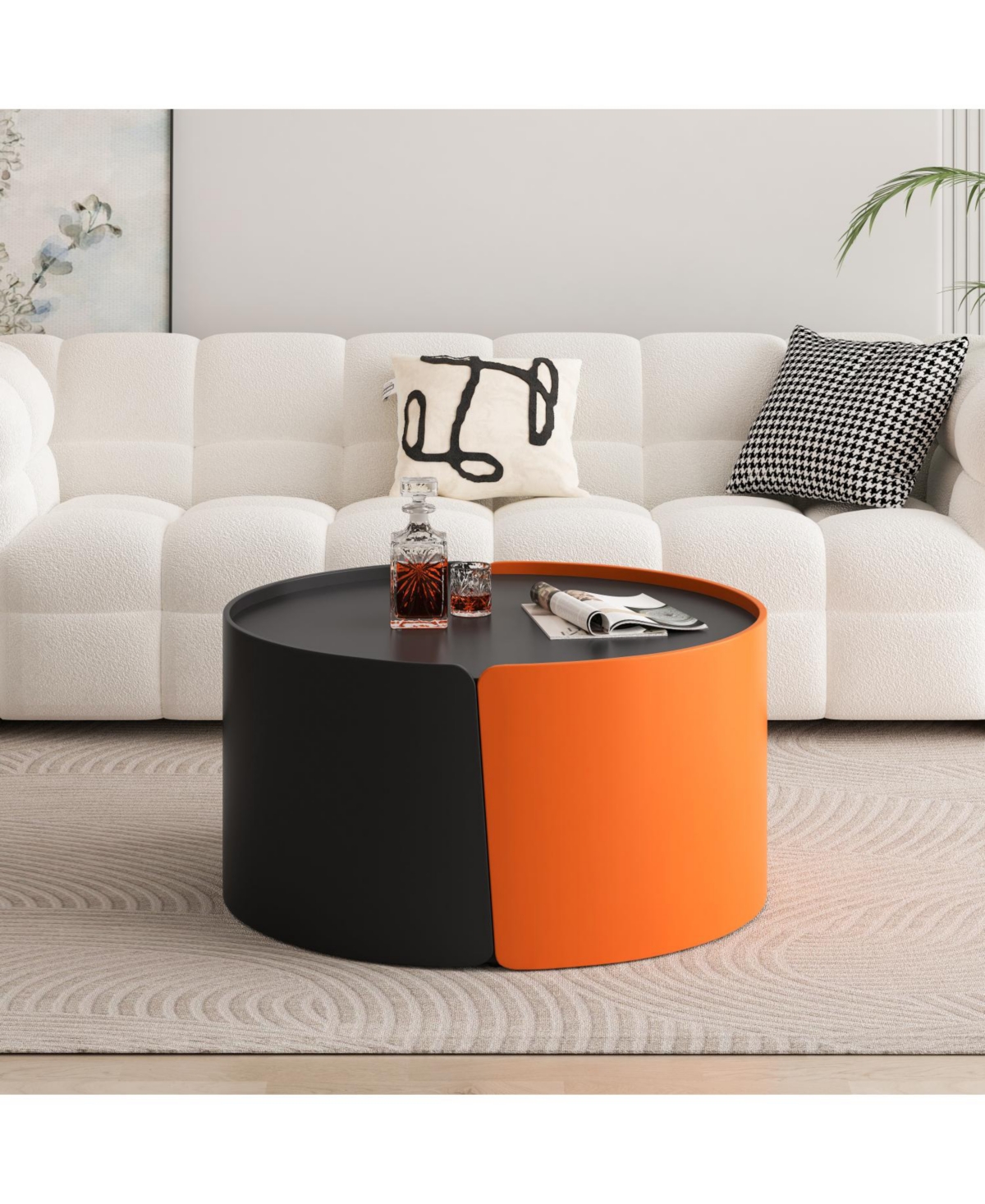 Streamdale Furniture Nesting Coffee Table, Round Nesting Tables and End Tables for Small Space, Modern Side Tables with Extendable Sliding Tabletop fo