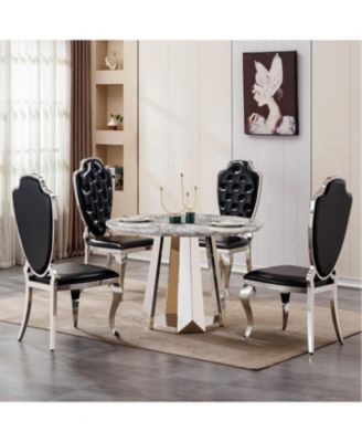 47" Round Faux Marble Stainless Steel Base Dining Table