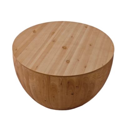 Retro Barrel Coffee Table with Storage, Solid Wood and MDF