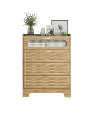 Multipurpose 4-Drawer Dresser with Stylish Woven Texture Top